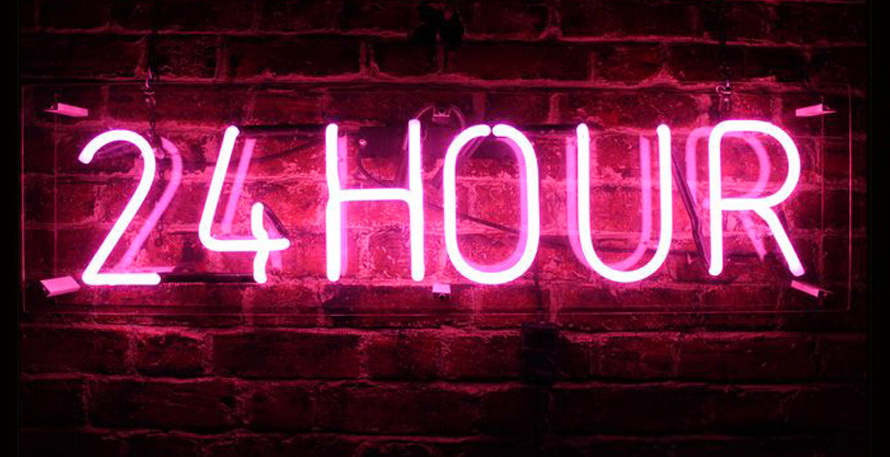 24 Hour Pink Neon Sign